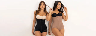 Woman wearing shaping boyshorts in black and beige — Jackie London