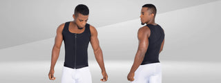 Man wearing black men's compression vest with zipper — Jackie London men's shapewear