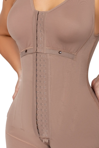 Close-up detail of the Mocha Hourglass Sculpt Bodysuit with Bra shapewear by Jackie London