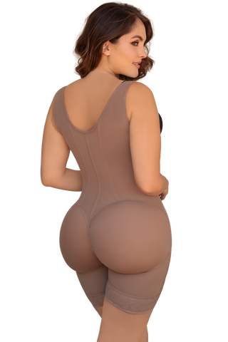Woman modeling the Hourglass Body Shaper With Bones from Jackie London, rear view