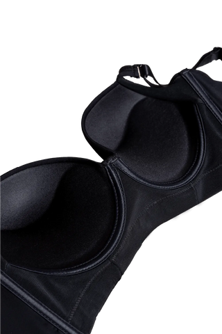 Close-up detail of the Black Essential Full Coverage Bra shapewear by Jackie London