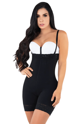 Front view of a woman modeling the Black High Waisted Butt Enhancer from Jackie London