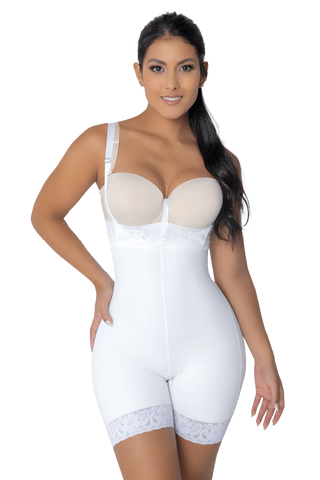Woman wearing White High Waisted Butt Enhancer shapewear by Jackie London, front view