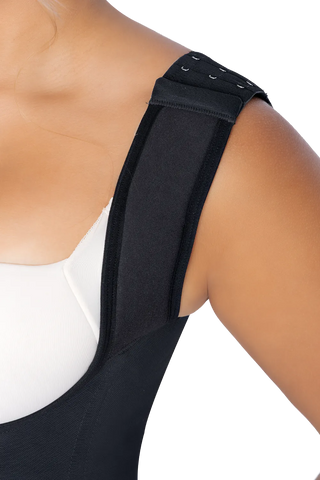 Back view of a woman wearing Black Hourglass Body Shaper With Boning And Wide Straps shapewear by Jackie London