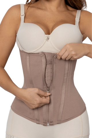 Close-up detail of the Mocha Hourglass Waist Trainer shapewear by Jackie London