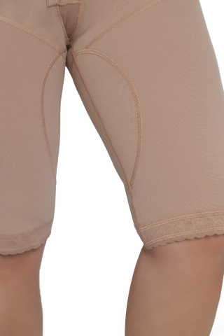 Details of the Mocha full-length shaper with a built-in bra and wide straps by Jackie London