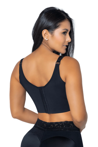 Back view of a woman wearing Black Max Back Coverage Bra shapewear by Jackie London