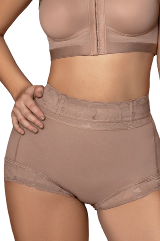Close-up detail of the Mocha Panty Butt Enhancer shapewear by Jackie London