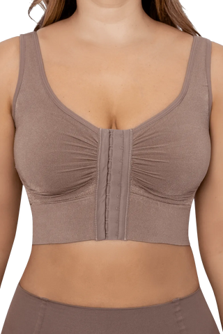 Close-up detail of the Mocha Seamless Bra shapewear by Jackie London