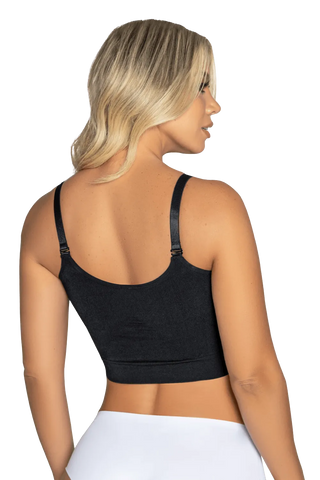 Back view of a woman wearing Black Seamless Bralette shapewear by Jackie London