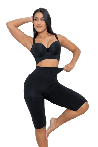 Front view of a woman modeling the Black Seamless Butt Lifter Capri from Jackie London