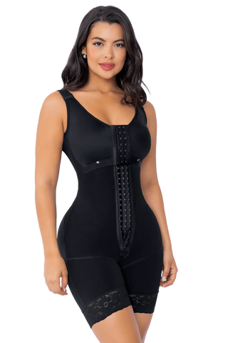 Woman wearing Black Shorts Body Shaper With Brassier shapewear by Jackie London, front view
