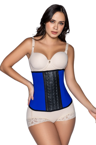 Front view of a woman modeling the Blue Waist Trainer Strapless from Jackie London